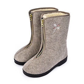 Chaussures chaudes en laine de mouton avec fermeture éclair pour femmes, beige