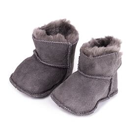 Chaussons pour bébés avec fourrure d'agneau, gris