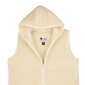 Gilet en laine Mérinos à capuche naturel