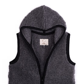 Gilet en laine Mérinos à capuche gris foncé
