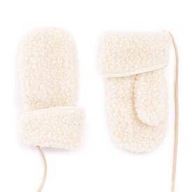 Moufles en laine pour enfants naturelles avec cordon