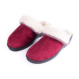 Pantoufles pour femmes à semelle compensée en laine de mouton, rouge