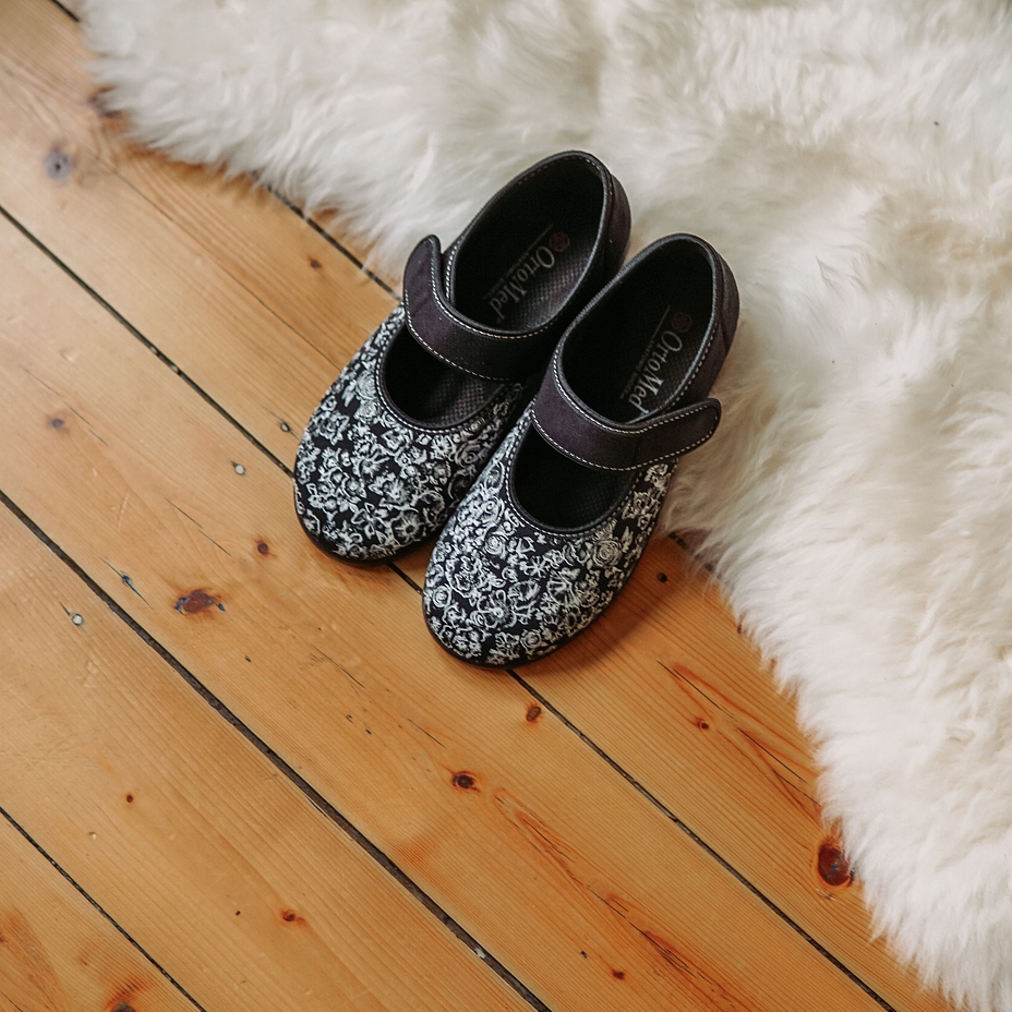 Ballerines en tissu pour femmes fleur, noir