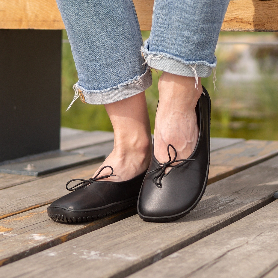Ballerines barefoot Tamara en cuir pour femmes, noir
