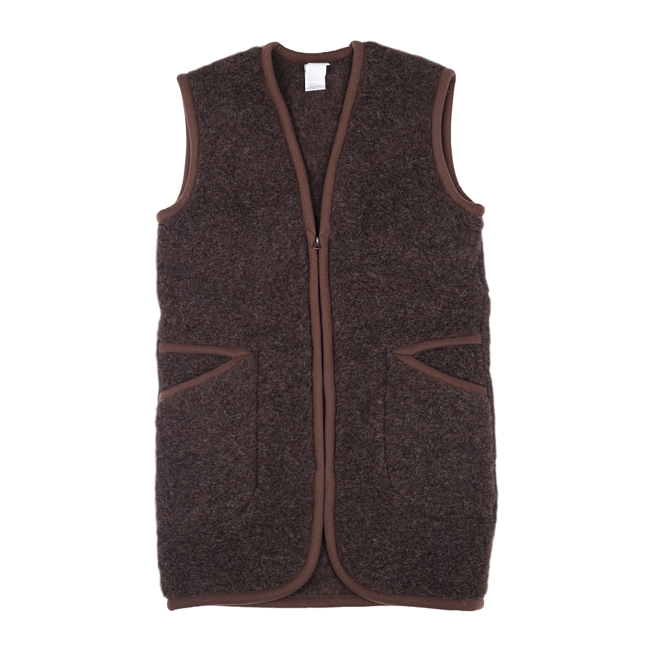 Gilet long en laine de mouton marron foncé