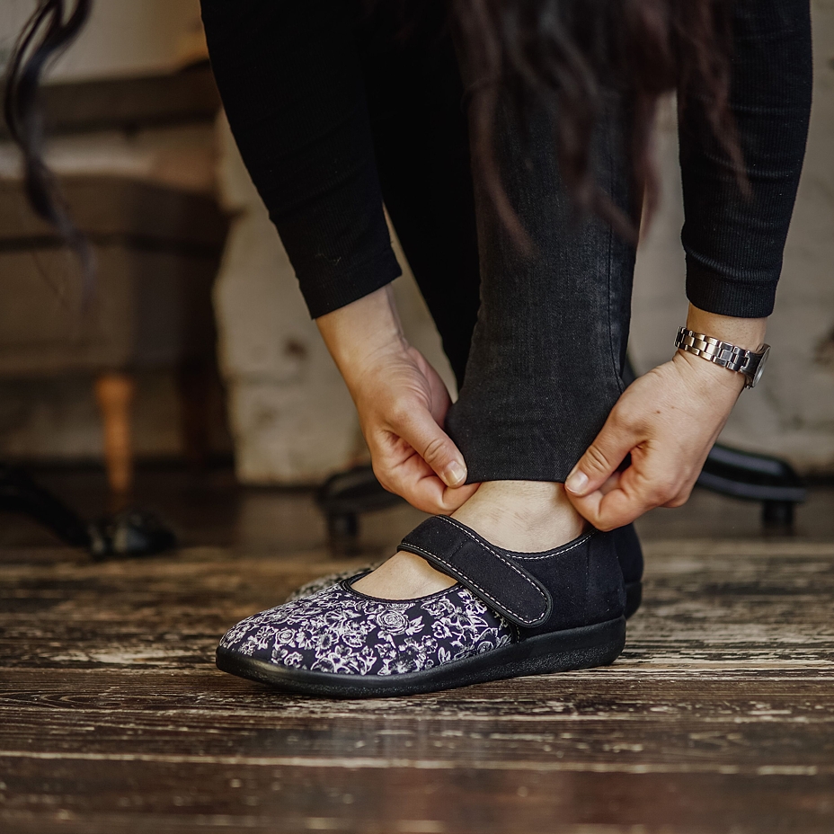 Ballerines en tissu pour femmes fleur, noir
