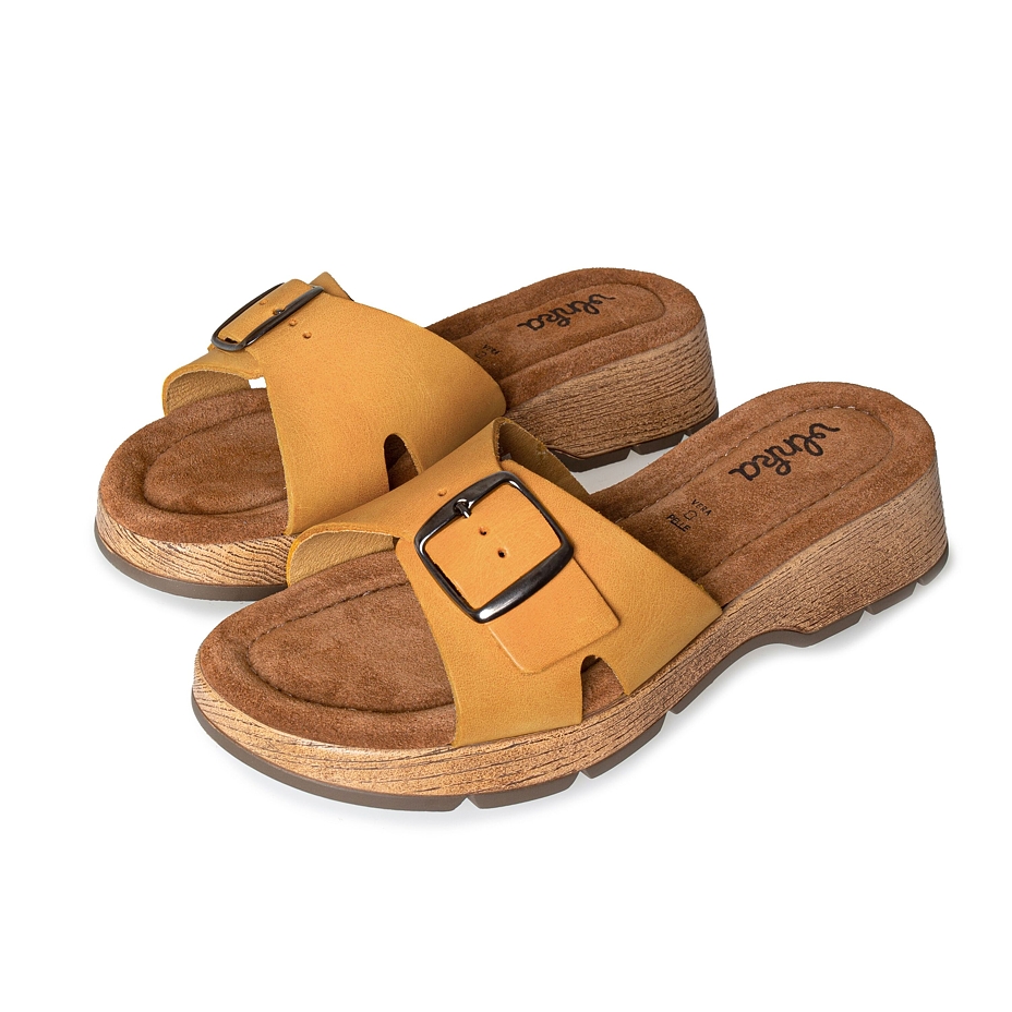 Claquettes en cuir pour femmes « Lenka » jaune