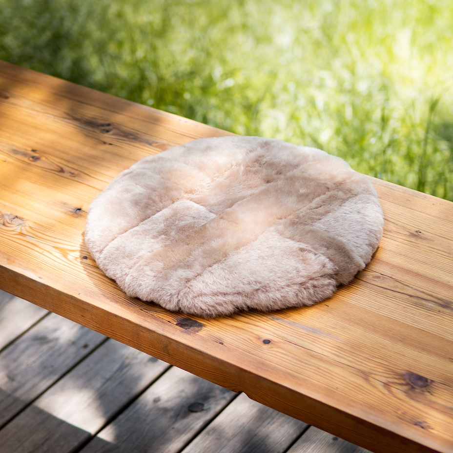 Coussin de siège en cuir de mouton, rond, marron
