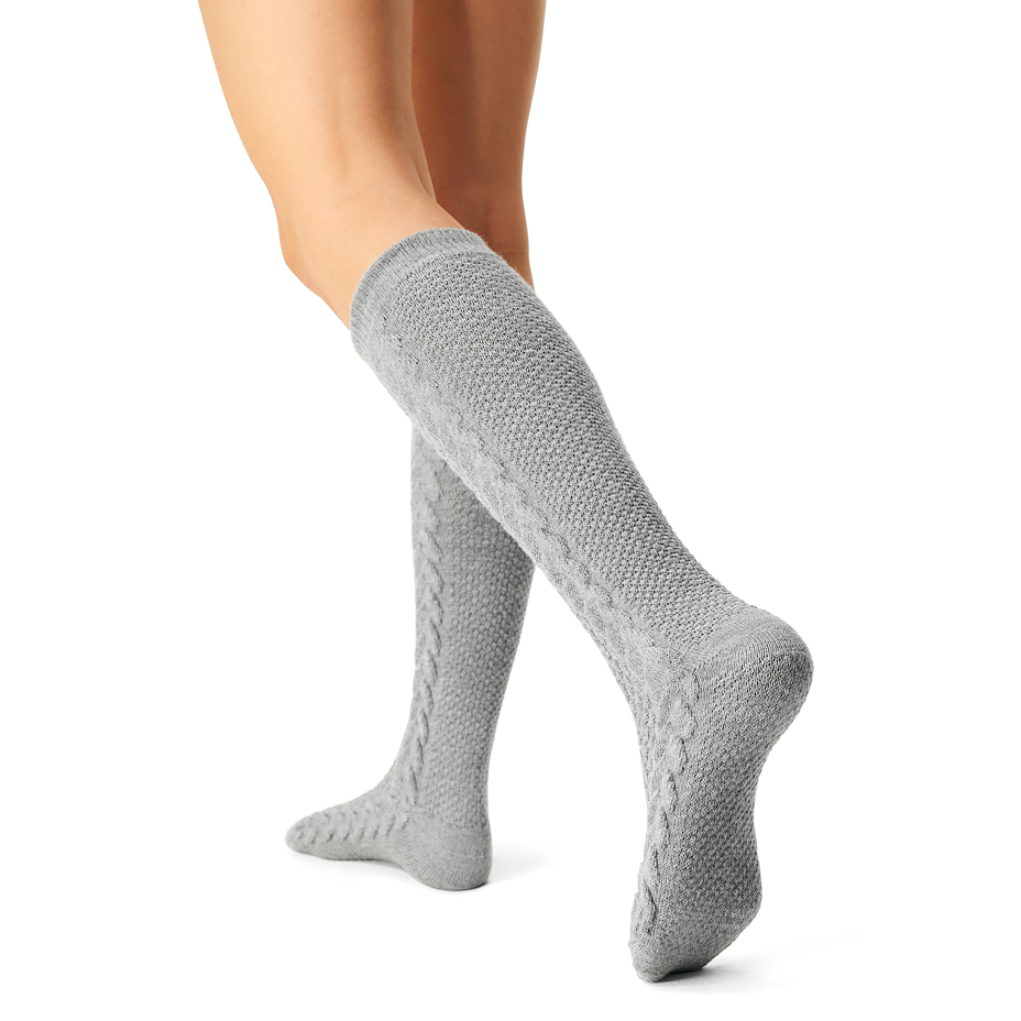 Chaussettes hautes traditionnelles en laine de mouton mérinos, gris