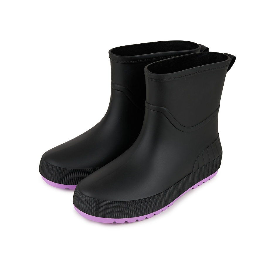 Bottines de pluie pour femme avec semelle intérieure en laine noire/violette
