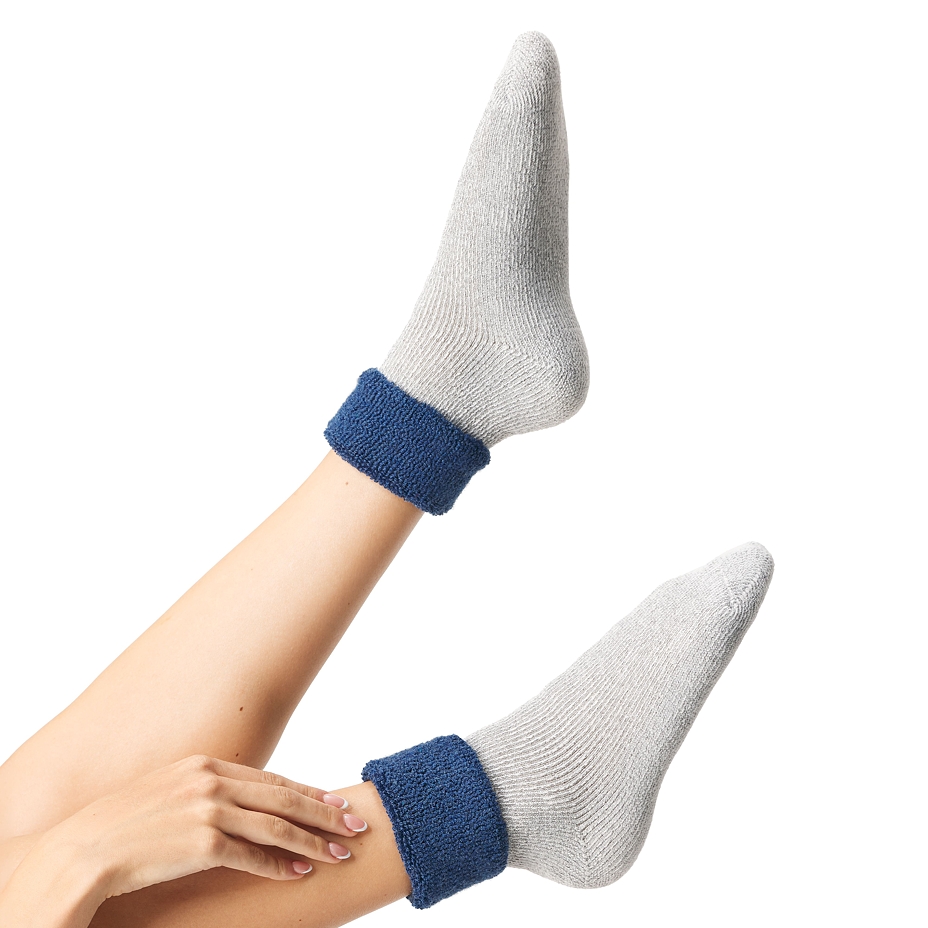 3 paires de chaussettes en laine de mouton mérinos tissu-éponge, bleu
