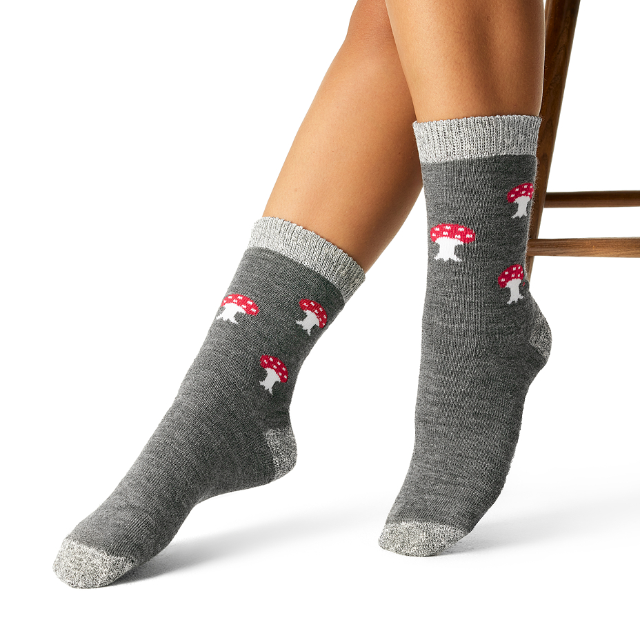 Chaussettes de Noël en laine mérinos avec motif, amanite