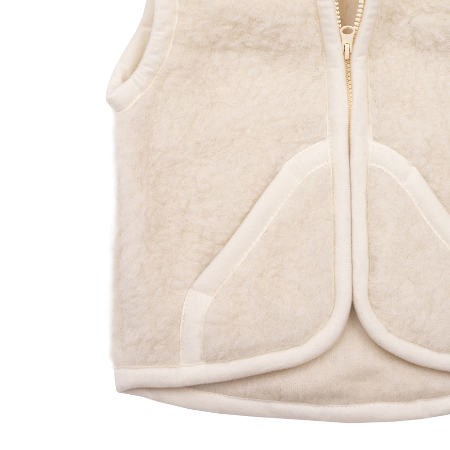 Gilet pour bébé en laine de mouton avec capuche naturel