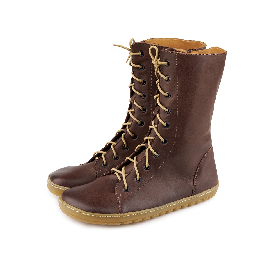 Bottes en cuir pieds nus pour femme Hira, marron foncé