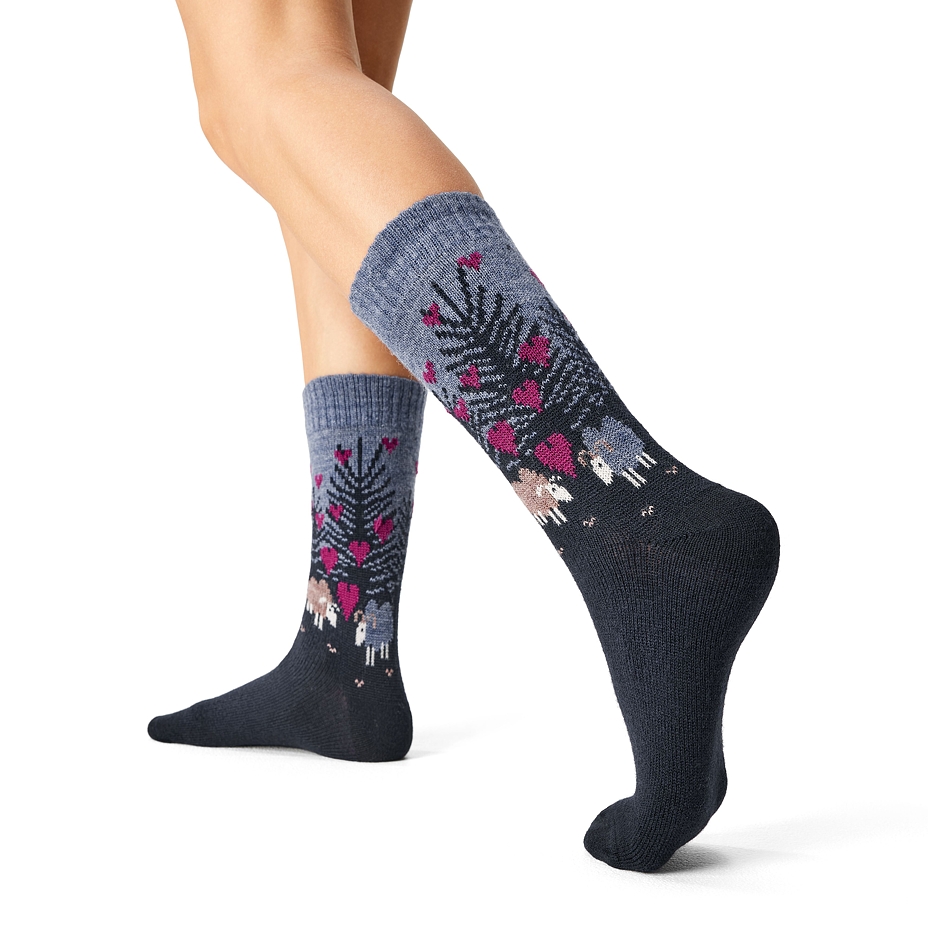 Chaussettes en laine de mouton mérinos, Amour, bleu foncé