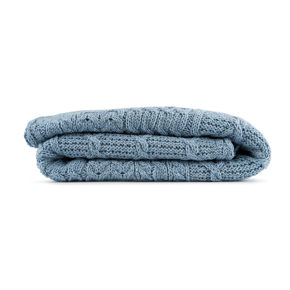 Plaid en laine de mouton mérinos tricoté, bleu