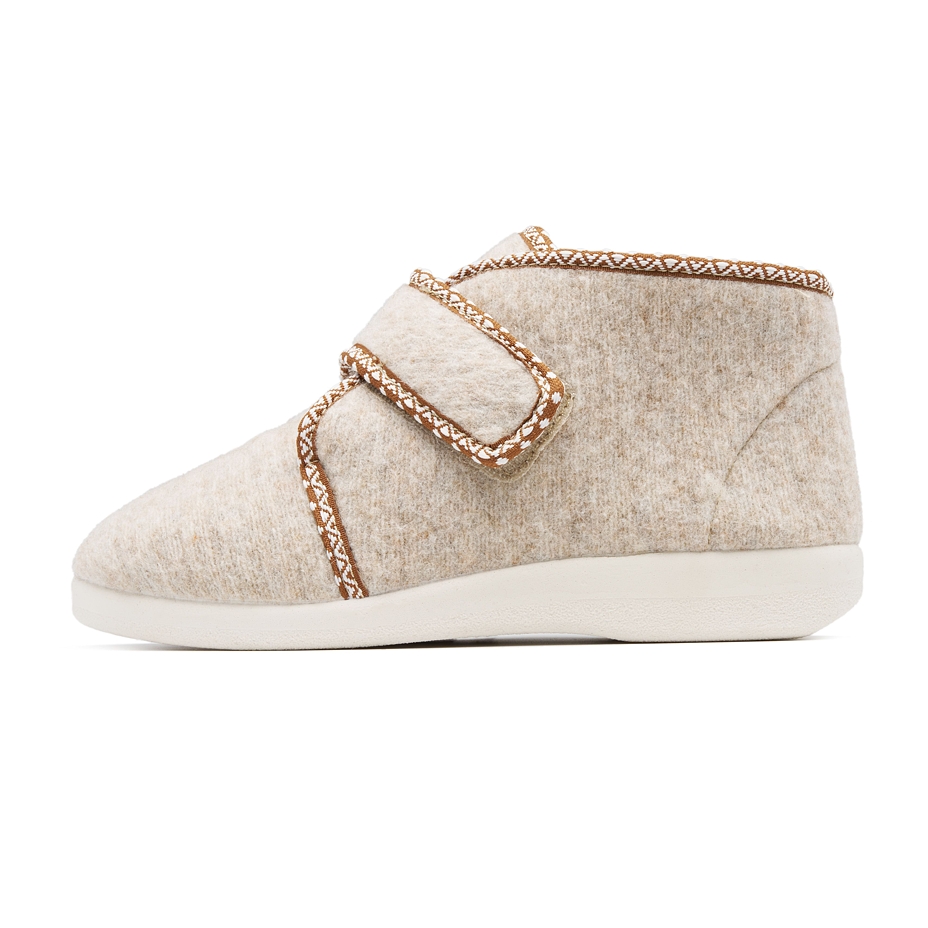 Chaussons montantes en feutre de laine avec velcro, beige