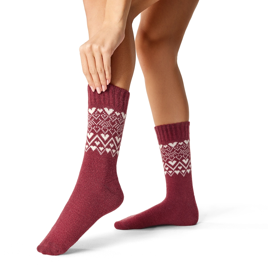 Chaussettes en laine de mouton mérinos, Cœur, rouge