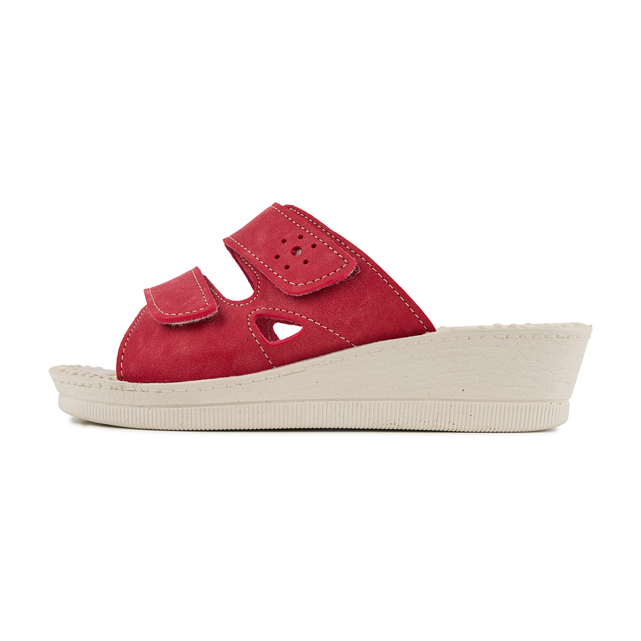 Mules femme Milena à talon compensé et semelle en gel rouge