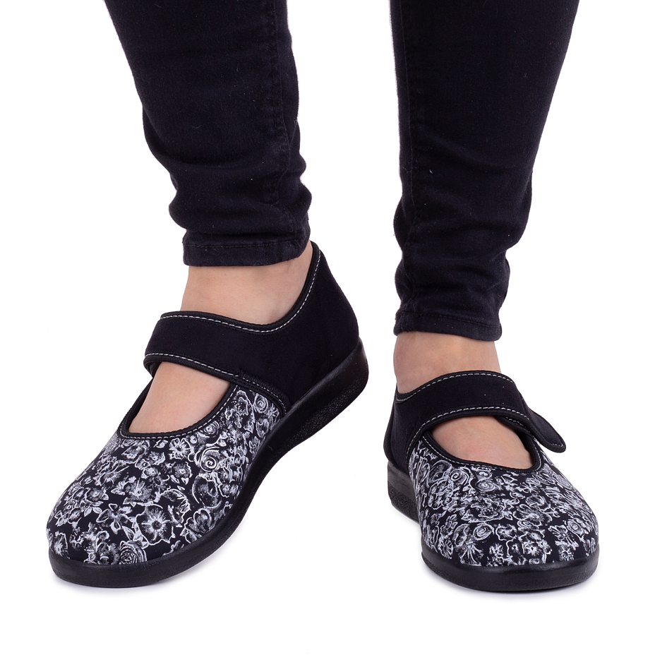 Ballerines en tissu pour femmes fleur, noir