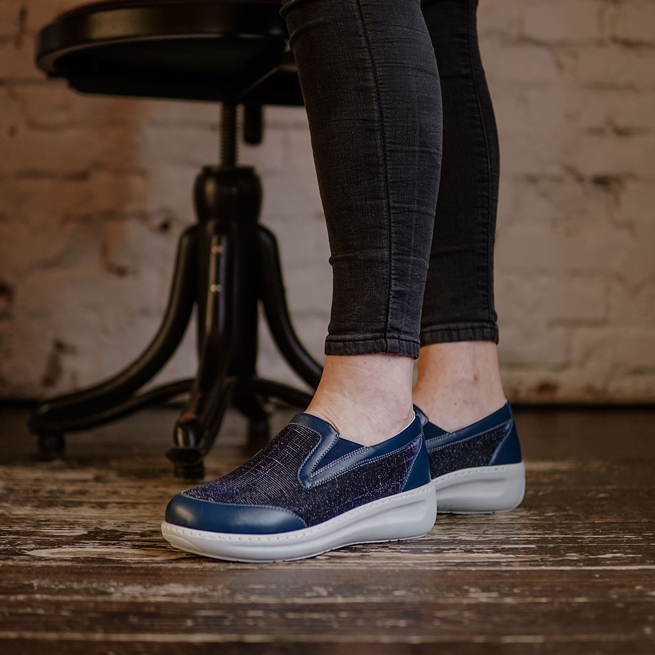 Ballerines en cuir pour femmes Jolana, bleu