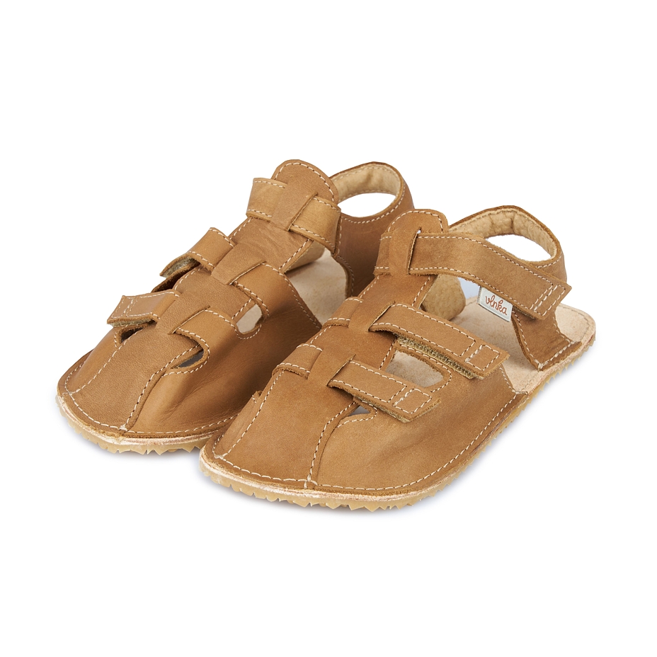 Sandales à velcro en cuir pieds nus pour enfants Olaf, brun