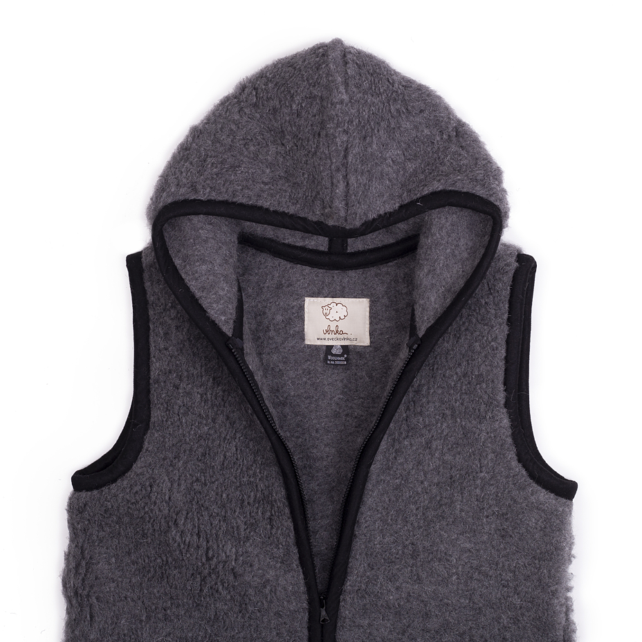 Gilet en laine Mérinos à capuche gris foncé