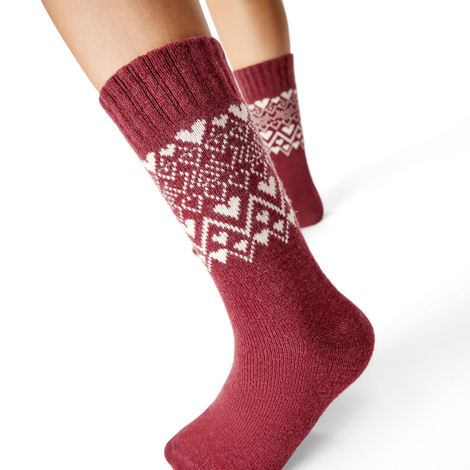 Chaussettes en laine de mouton mérinos, Cœur, rouge