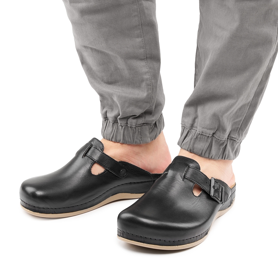 Tongs en cuir pour hommes Leos, noir