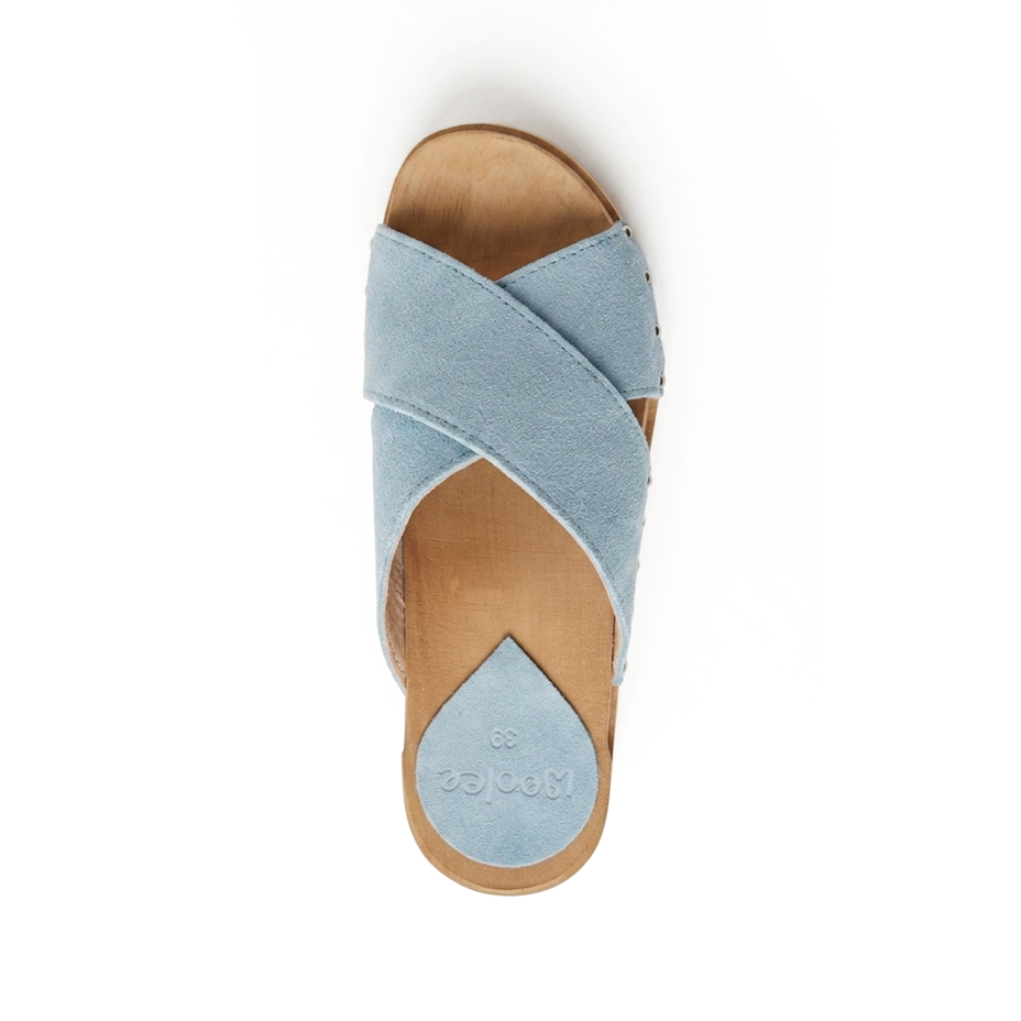 Sabots d'été femme en cuir à rivets, bleu