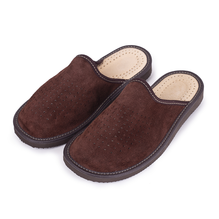 Pantoufles d'été en cuir pour hommes, marron