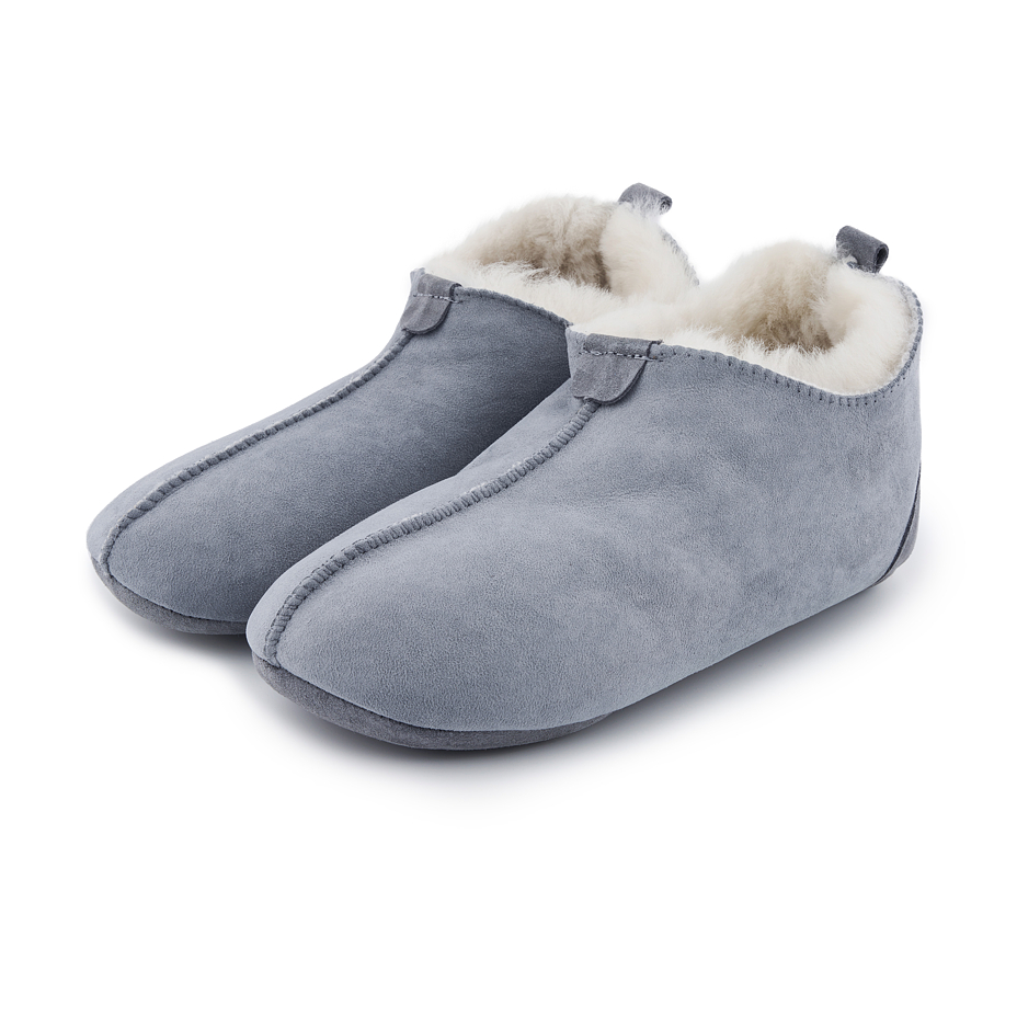 Chaussons en cuir pour femmes avec laine de mouton Andy, bleu