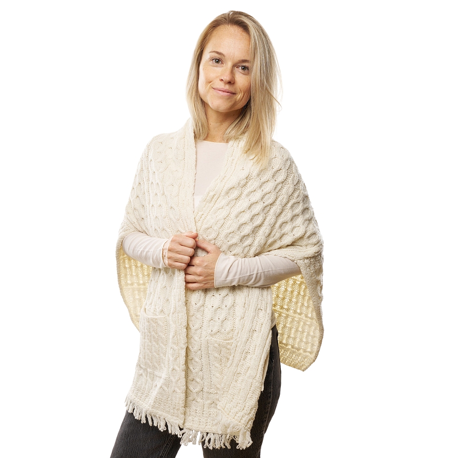 Cardigan en laine mérinos avec poches, naturelle