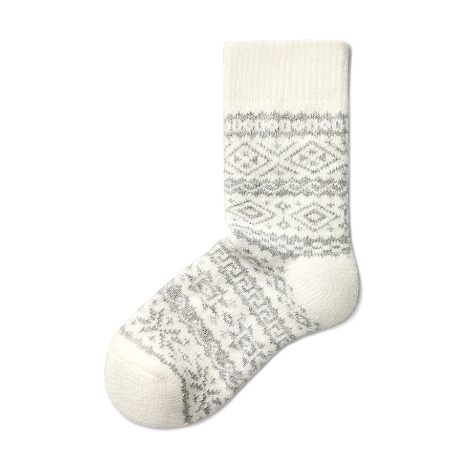 Chaussettes en laine de mouton mérinos avec motif norvégien gris