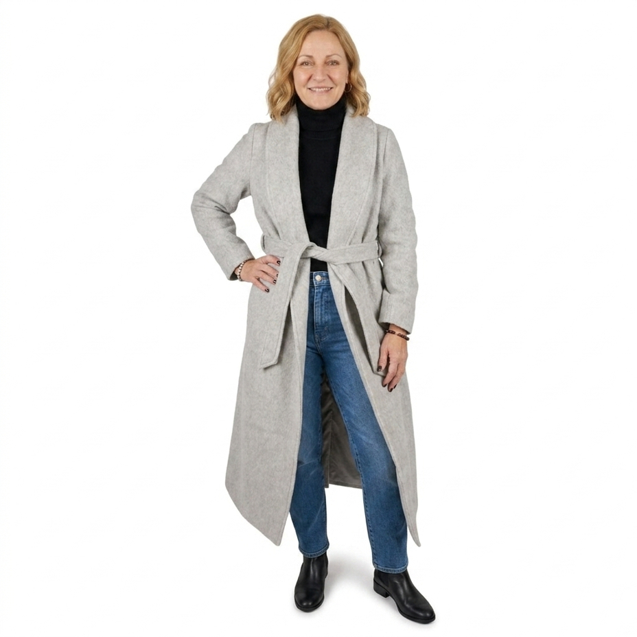 Manteau de laine enveloppant, gris clair