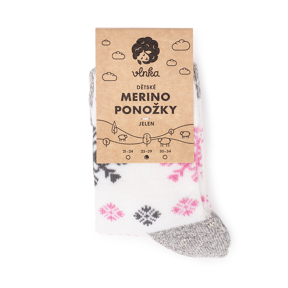 Chaussettes Merino pour enfants rose avec le motif du cerf