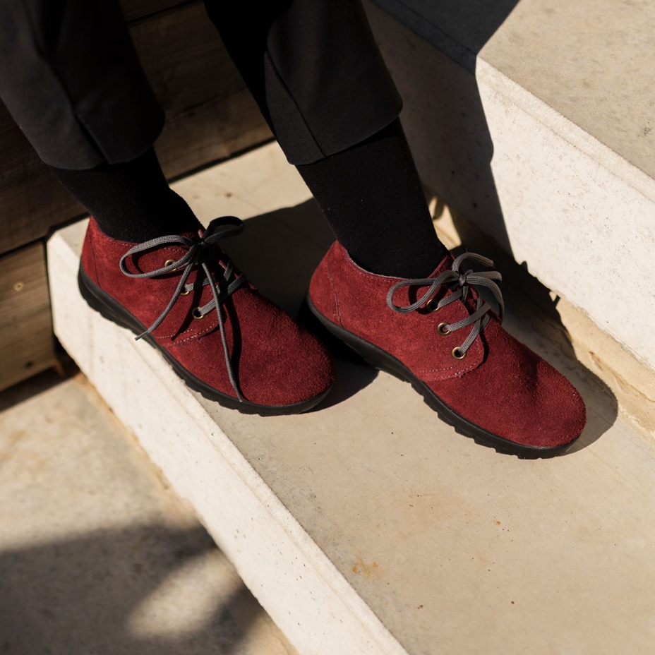 Bottines en cuir avec le feutre de laine pour femmes Blanka, rouge