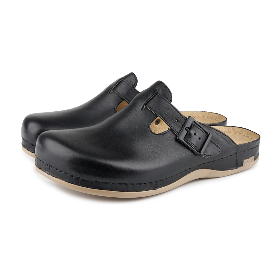 Tongs en cuir pour hommes Leos, noir