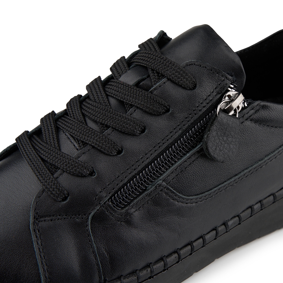 Baskets en cuir avec fermeture éclair pour femmes Anika, noir